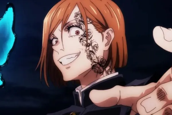 Nobara em Jujutsu Kaisen sorrindo para a câmera