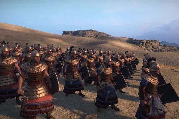 Um grupo de soldados em um campo de batalha em Total War Pharaoh