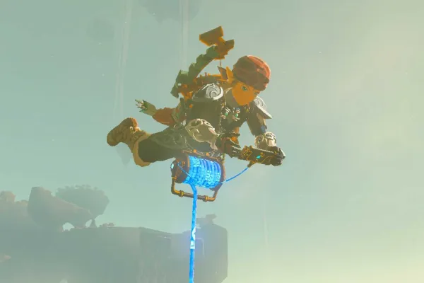 Link desbloqueando uma das Skyview Towers em Zelda: Tears of the Kingdom.