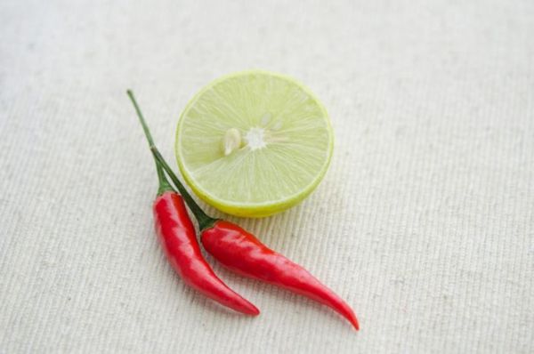 Limoen en hete peper zitten naast elkaar als ingrediënten in een slangenwerend recept.