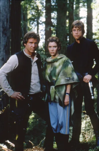 Harrison Ford, Carrie Fisher et Mark Hamill sur le tournage de Star Wars : Épisode VI – Le Retour du Jedi